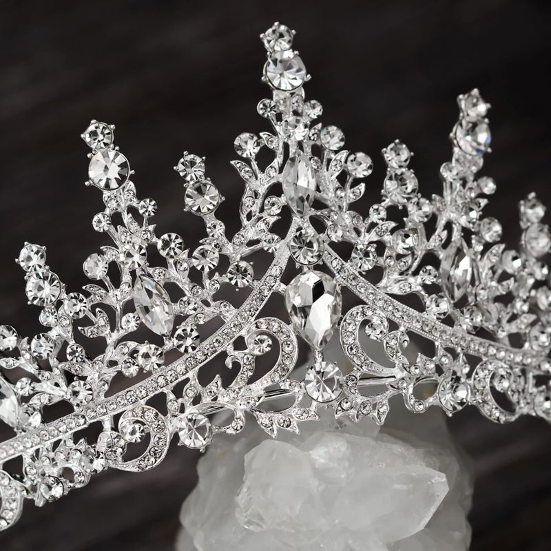 SWEETV Silver Wedding Tiara for Women, Crystal Queen Crown, Rhinestone Princess Tiara Headband Hair Accessories for Quinceanera Headpieces Pageant Prom Birthday Silver Audrey - Image 5